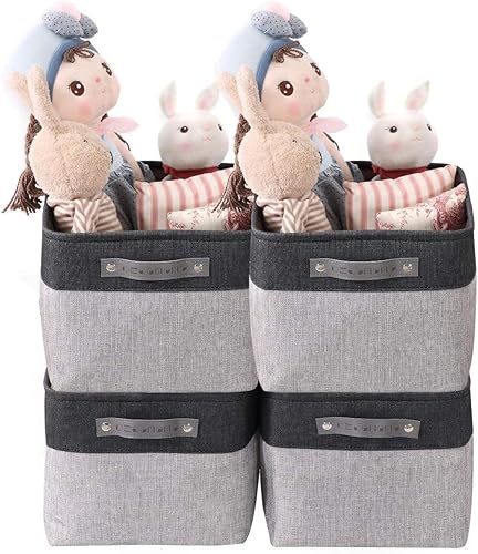 Miniatura 17 de DECOMOMO Cestas de almacenamiento para estantes, contenedores de almacenamiento de tela, organizadores de armario de lino y almacenamiento (beige y