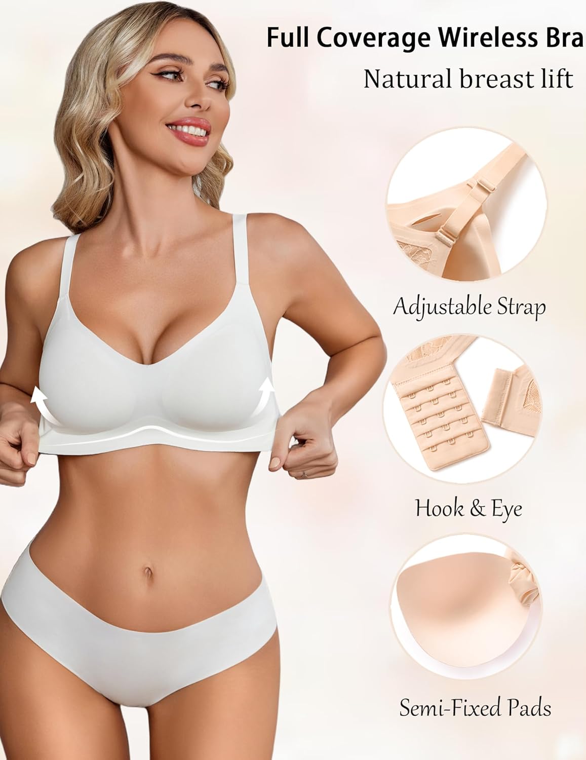 Avidlove Womens Wireless Bras Lace Seamless Bras Padded Full Coverage Bralette Comfortable V Neck T Shirt Everyday Bra - Image 3