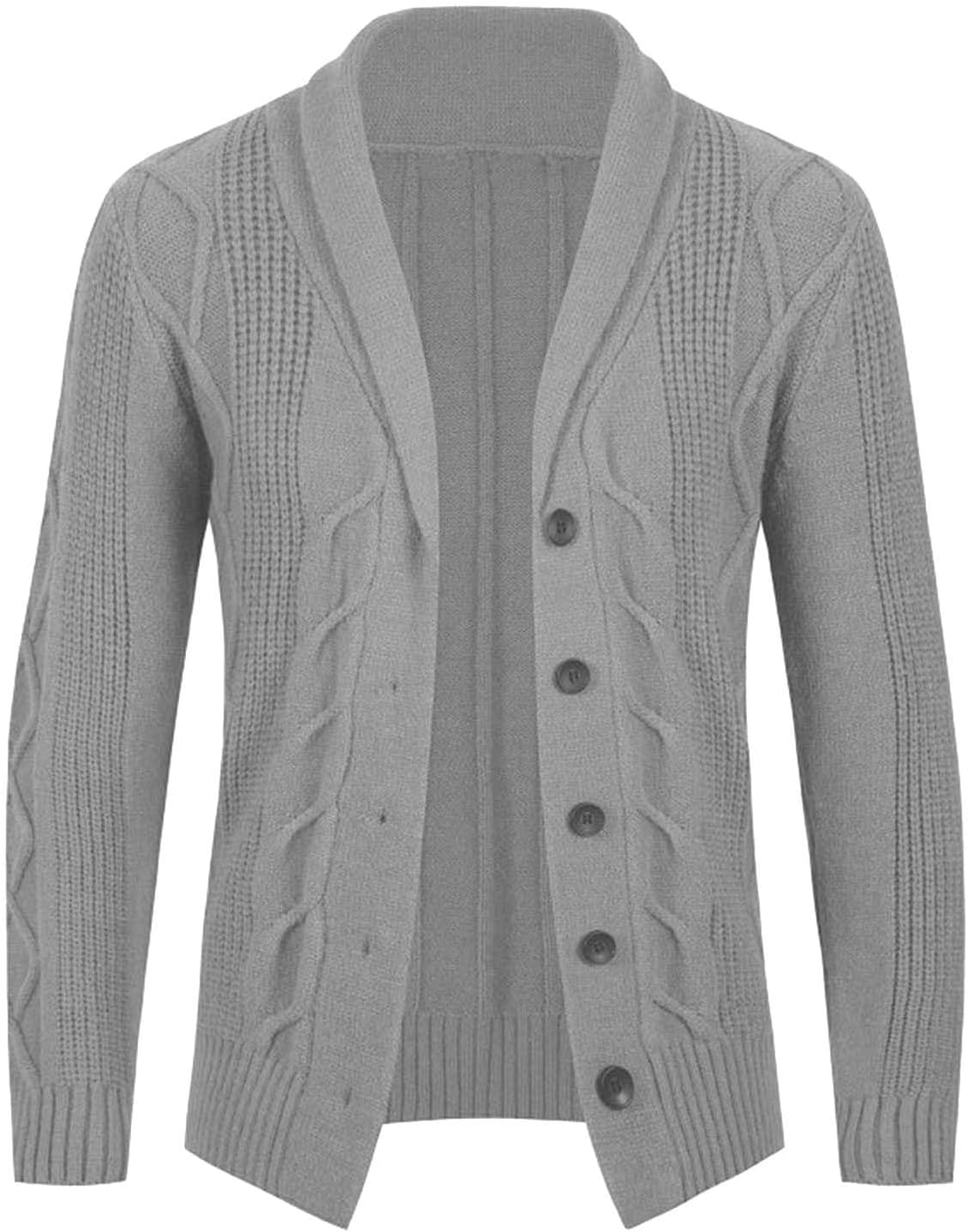 Cambkatl Shawl Collar Cardigan Sweaters for Men Button Up Casual Stretch Cable Knitted Winter Coats