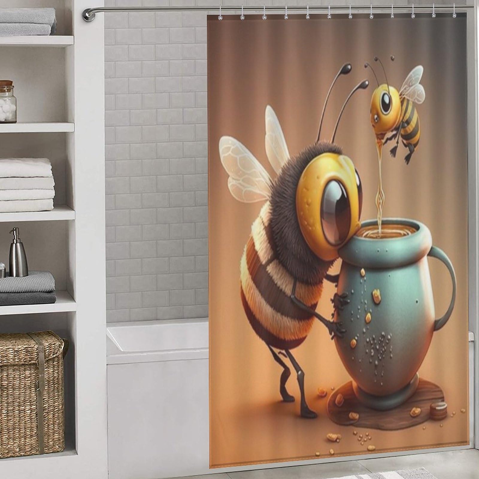 Rideau de douche abeille en tissu imperméable pour une salle de bain moderne et propre