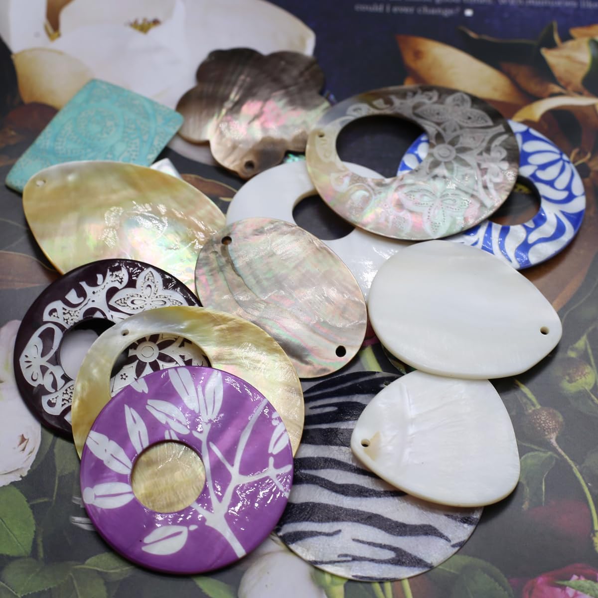 LE SKY 20 Pcs Natural Shell Pendants Multiple Shape Colorful Shell Bead Ornament Elegant Patterns Painted Charms for Jewelry Making Decorative Home - Image 6