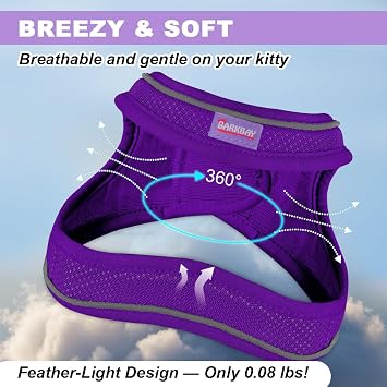 Cat Harness and Leash Set,Escape Proof Kitten Harness,Step in Adjustable Soft Lightweight,Easy Control,Reflective Strips Comfortable for Walking Travel(Purple,S)