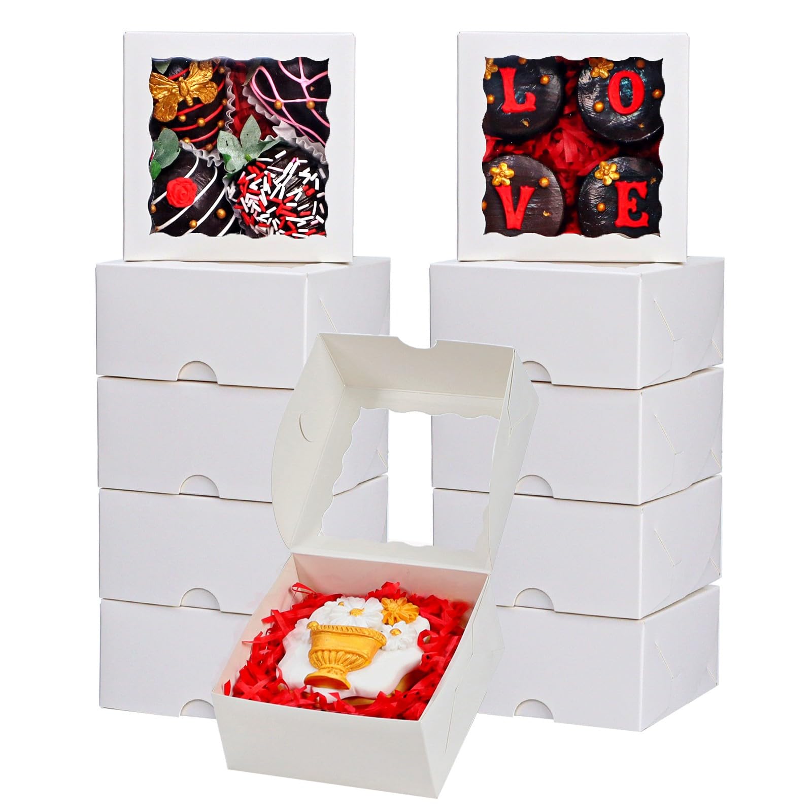 SHUN・オーダー品・5層式ディスプレーBOX JCXGRVC 50Pack 4x4x2 Inch Cookie Boxes with Window Bakery Boxes