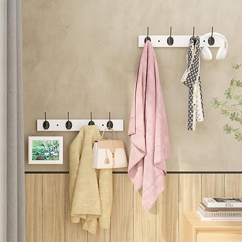 Miniatura 3 de Percheros montados en la pared, perchero de madera para sombreros con 4 ganchos para entrada, baño, dormitorio (blanco)