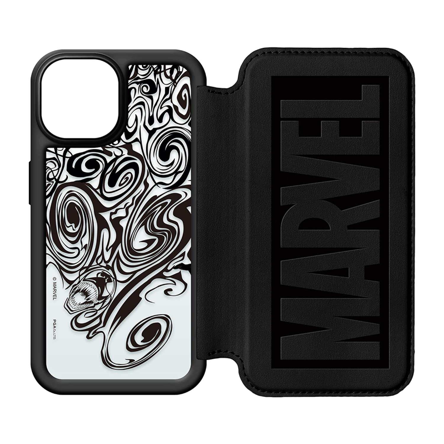 PGA PG-DGF21J21VEN ガラスフリップケース MARVEL ヴェノム〔iPhone 13 mini用〕