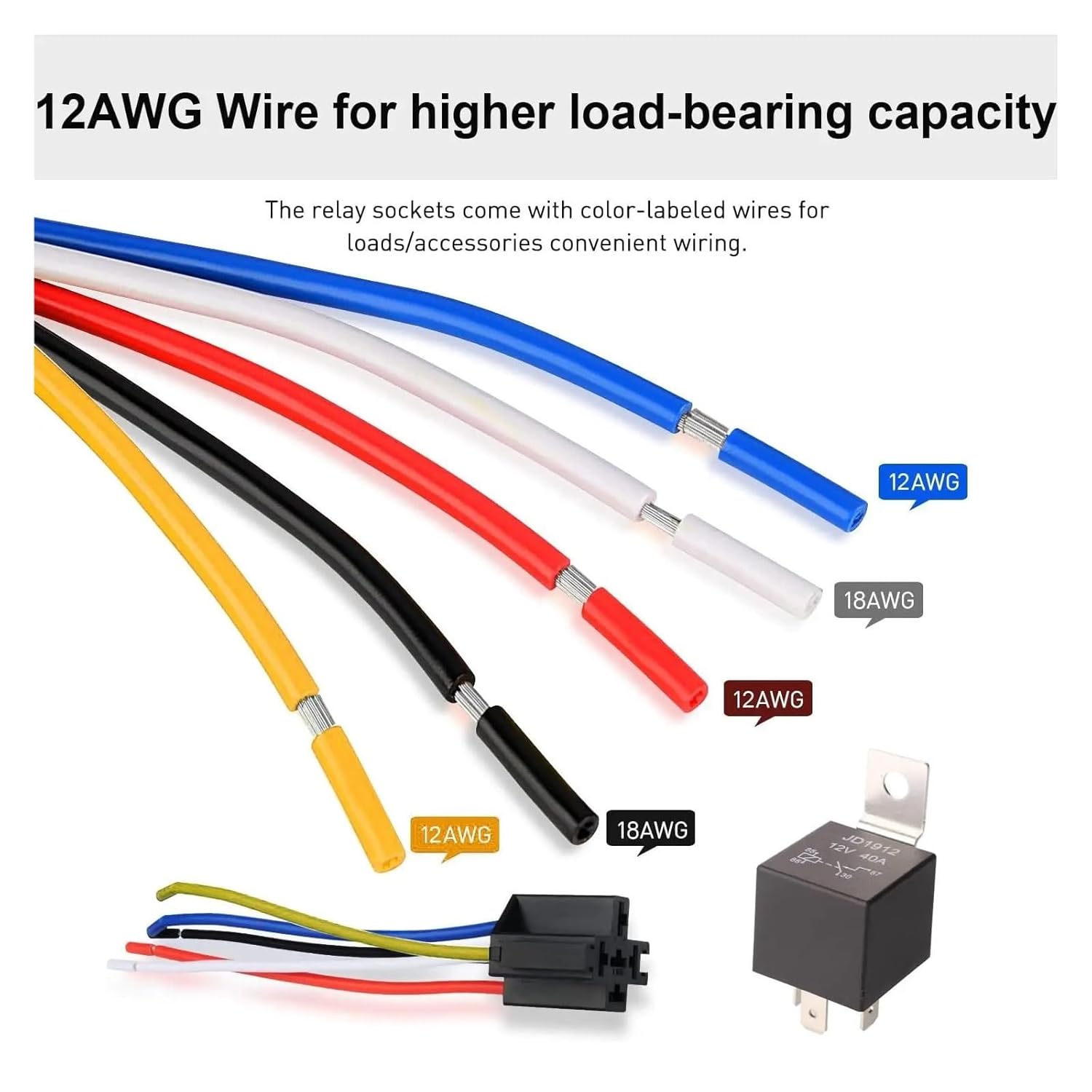 QRSGFGYY JD1914 12V 40A カーリレー（5ピンSPDTリレー付き）自動車・トラック・バン・オートバイ用