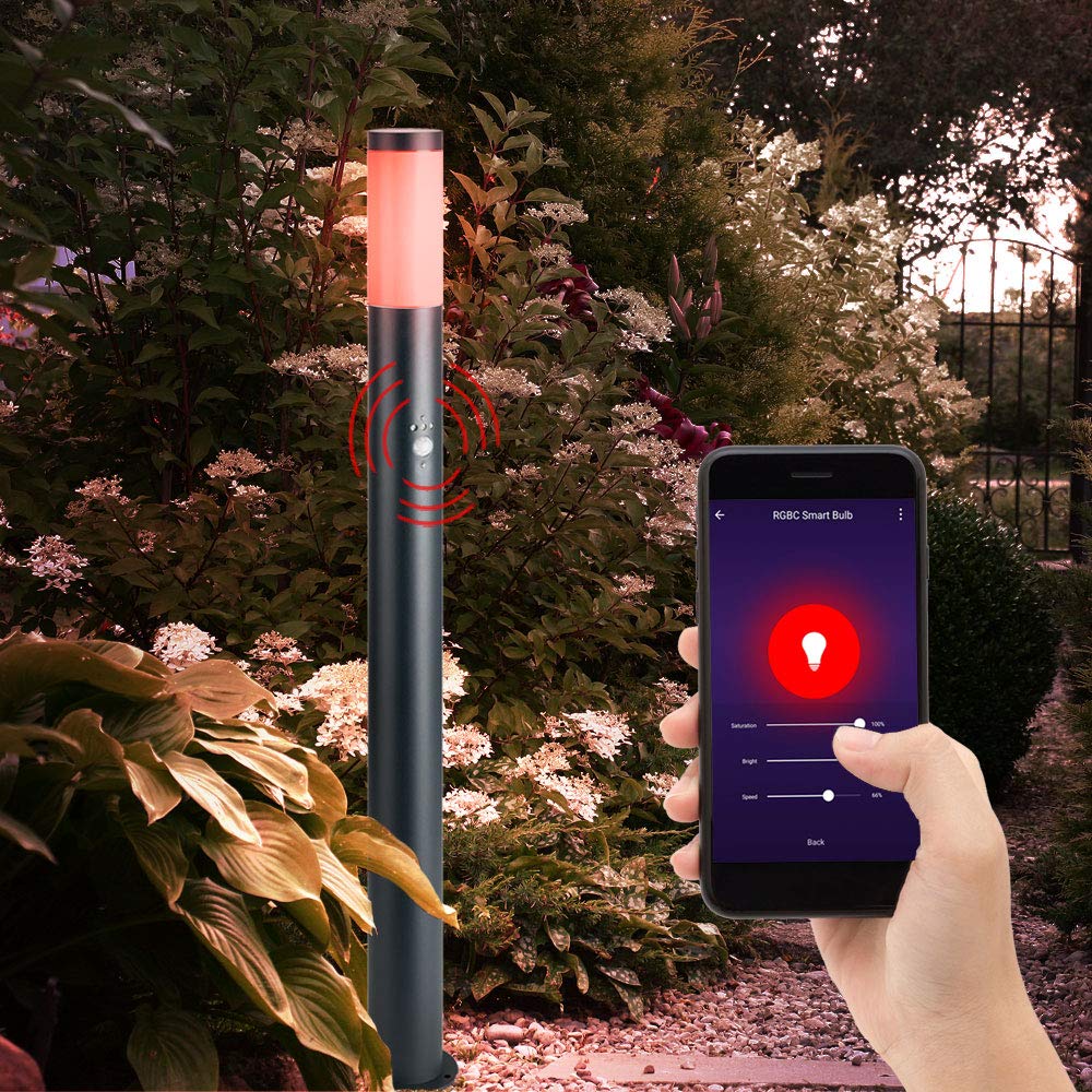 Smart Home Außen Steh Lampe Bewegungsmelder Garten Leuchte Dimmer steuerbar per App Sprache im Set inkl. RGB LED Leuchtmittel