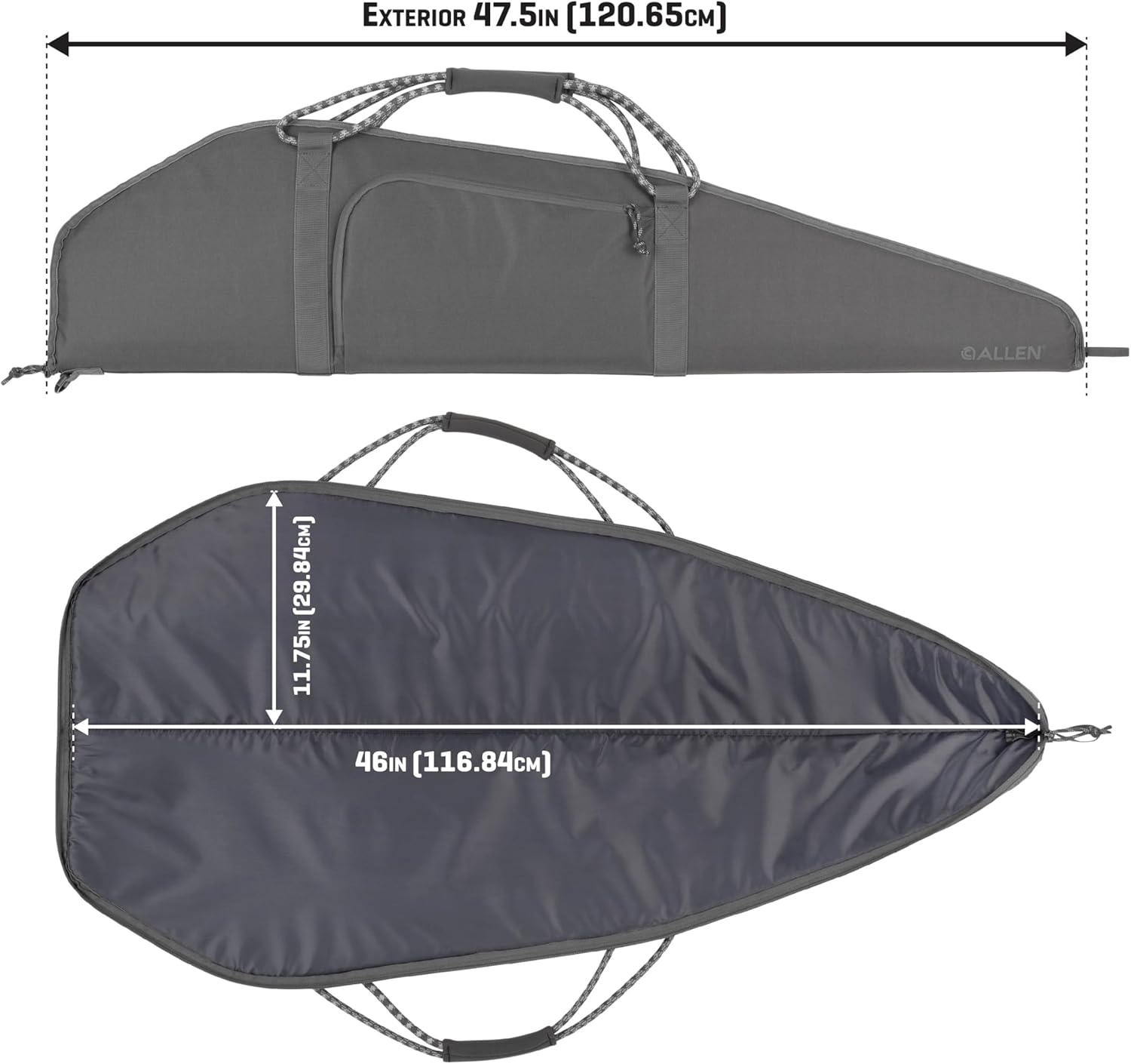 Allen Company Rollins Gun Case – 46" Rifle or 52" Shotgun Lockable Soft Gun Case with Dense Foam Padding, Exterior Gear Pocket, Padded Carry Handle, Gray - Image 2