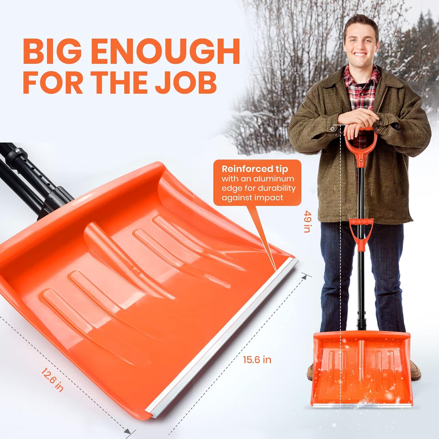 review NAARAA Snow Shovel, 48 inches Back Saving Heavy Duty Steel Snow Shovel with Ergonomical D-Grip, Non-Slip Sponge, and Durable Aluminum Blade for Car Driveway Camping and Outdoors