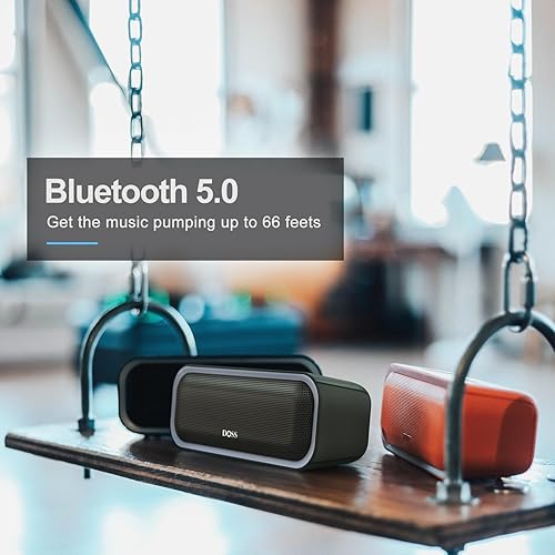 Miniatura 7 de DOSS SoundBox Pro Altavoz Bluetooth, sonido estéreo de 20 W, graves extra, tiempo de reproducción de 20 horas, luces multicolor, IPX6 para el hogar,