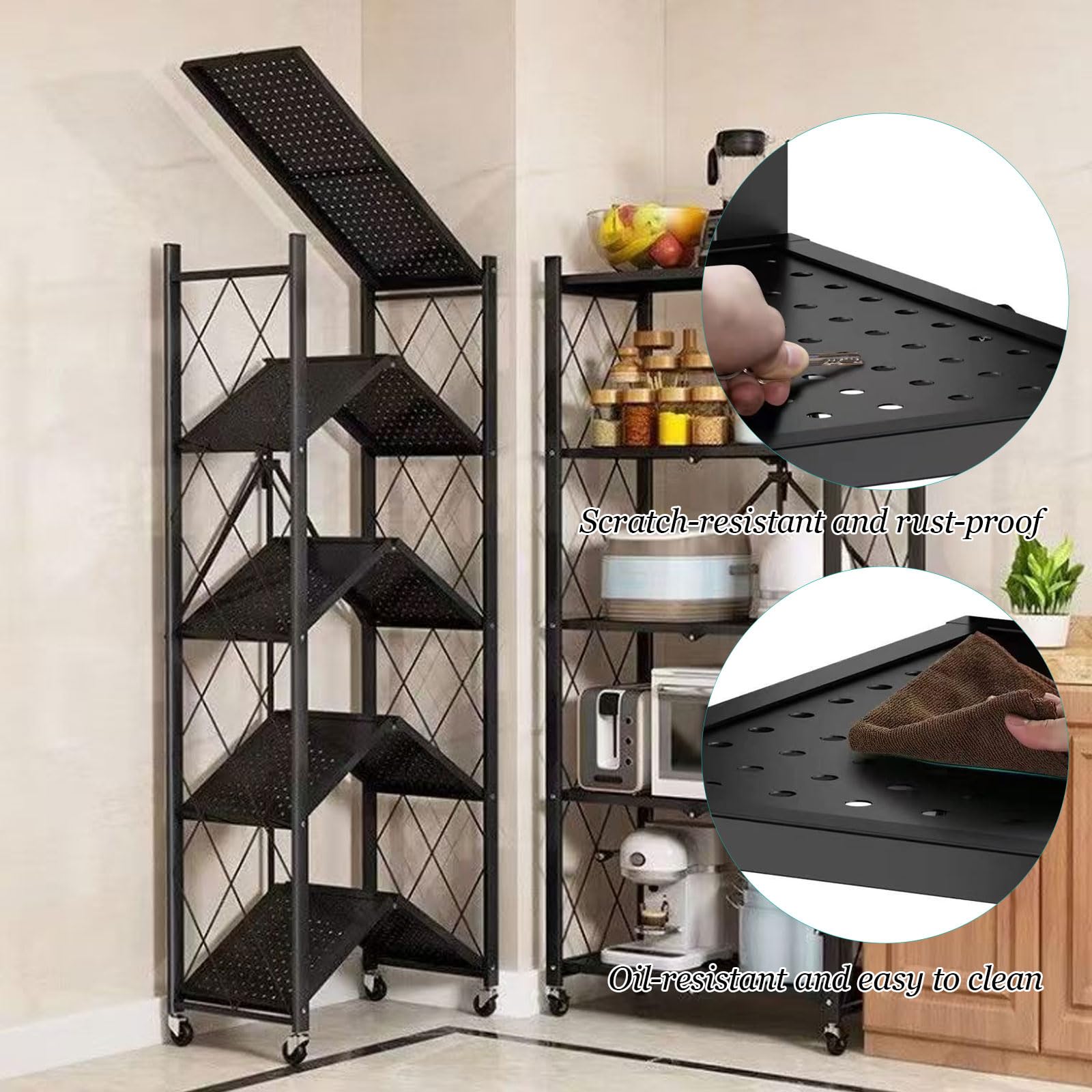 Generisch Lagerregal Metall 4 Ebenen, Schwerlastregal Schwarz 71.5 X 39.5 X 124 cm Faltbares Storage Shelf, Rollregal Küchenregal - Keine Montage Erforderlich, Robustes,Weiß,4 Tier