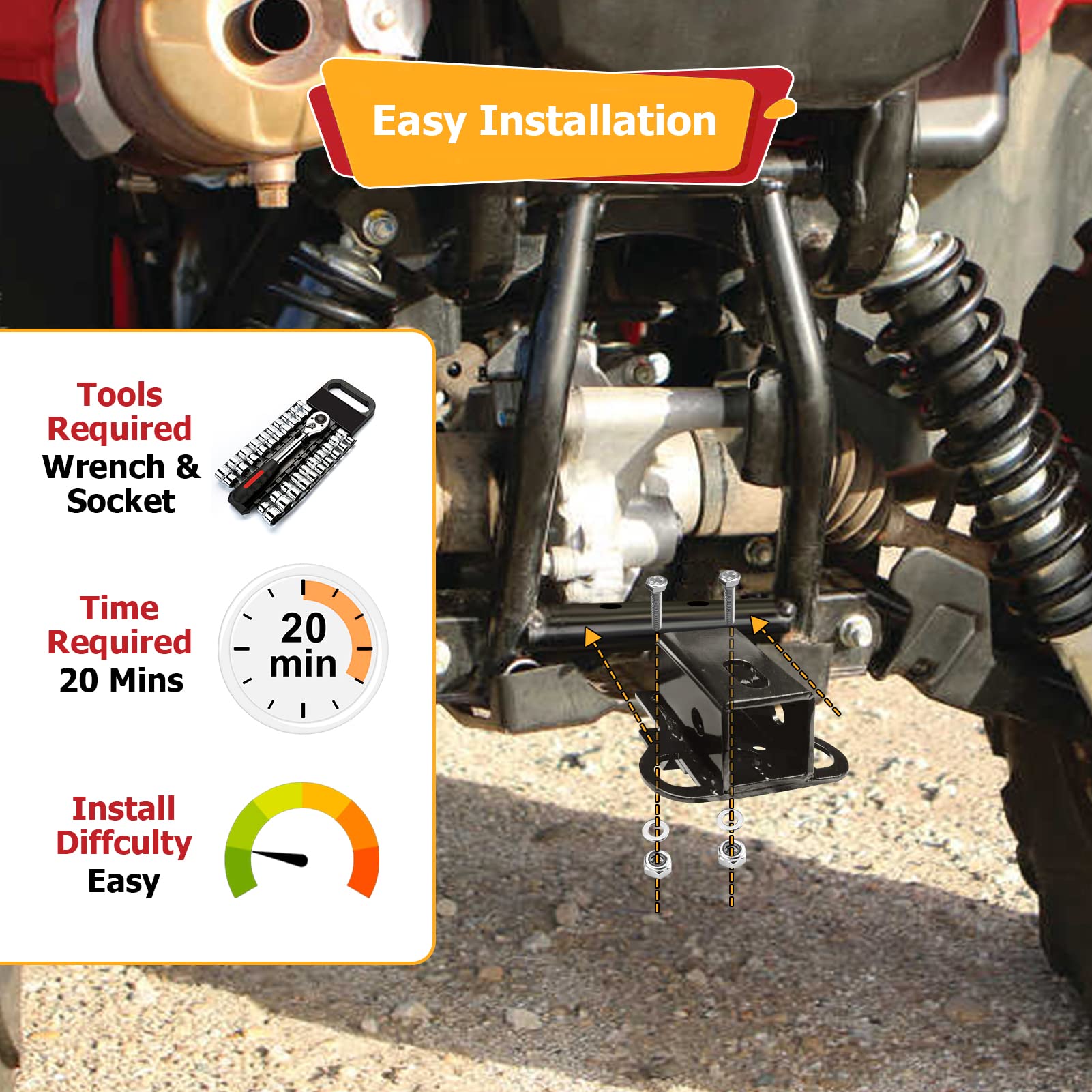 WeiSen UTV 2" Rear Receiver Hitch Compatible with 2003-2023 Honda Rancher Foreman Rubicon TRX 420 500 520 Rincon 650 680