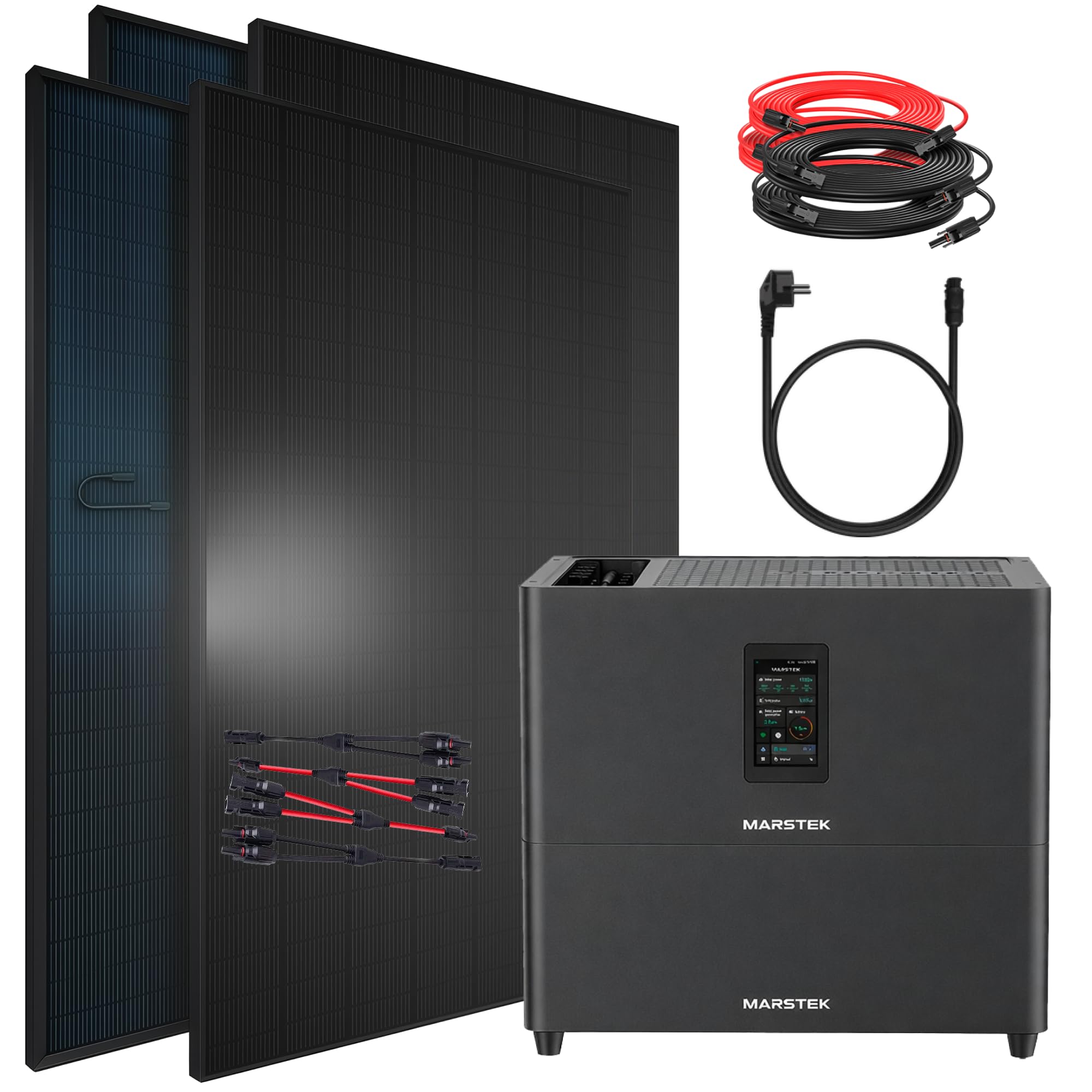 SUNNIVA® 1840W Balkonkraftwerk mit 5,12 kWh Speicher MARSTEK Jupiter C + Plus, BIFAZIAL FULLBLACK komplett Steckdose, PV Solaranlage Komplettset mit Solarspeicher, 4x 460W N-Type Glas-Glas Bifacial PV