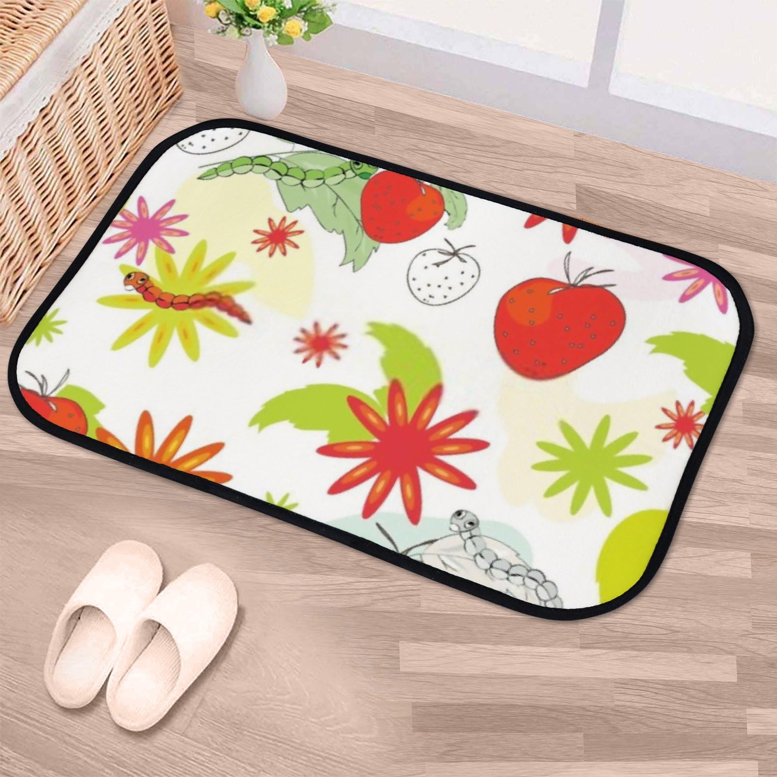 Nuansexi Bathroom Rugs Summer Pattern Floor Mats Non Slip Bathmat Doormat Tub Mat Coral Velvet Absorbent Entrance Carpet Mats Machine Washable Bedroom Decor