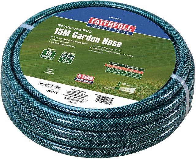Faithfull FAIHOSE15 15M (49ft) Reinforced Hose 12.7 mm (1/2 Inch) Diameter