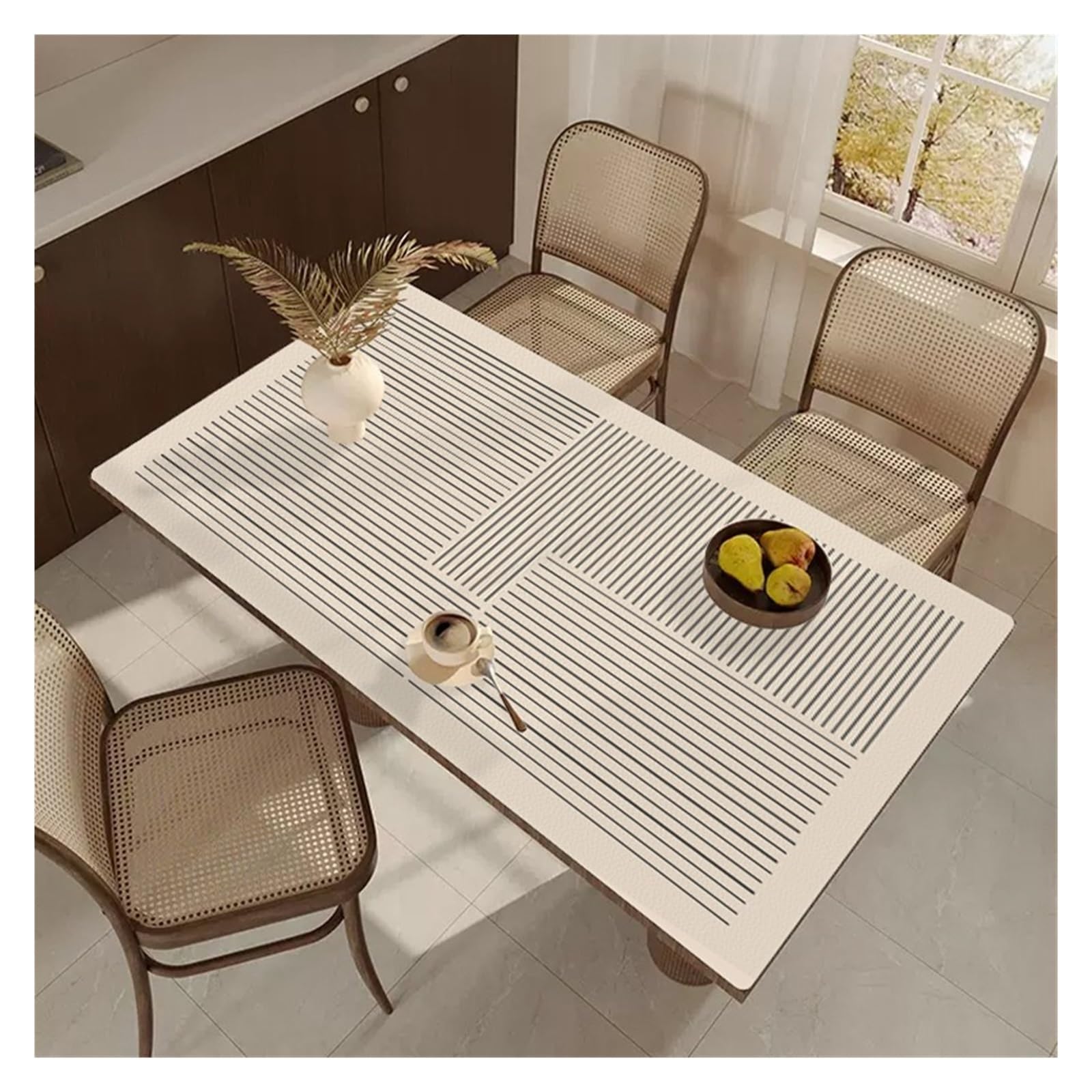Schreibtischunterlagen Linien Dekorative Tischmatte Beige Gestreifte Tischdecke Küche Vollabdeckung Wasserdicht