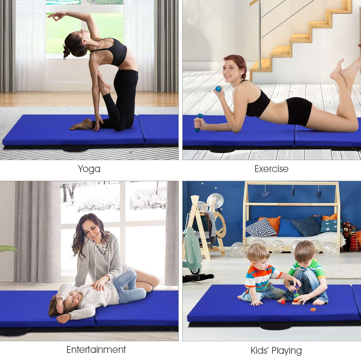 DREAMADE Klappbare Weichbodenmatte, Gymnastikmatte Yogamatte 180x60x4cm, Fitnessmatte Turnmatte mit Klettverschluss und 2 Griff, Sportmatte Trainingsmatte für Zuhause Fitnessstudio
