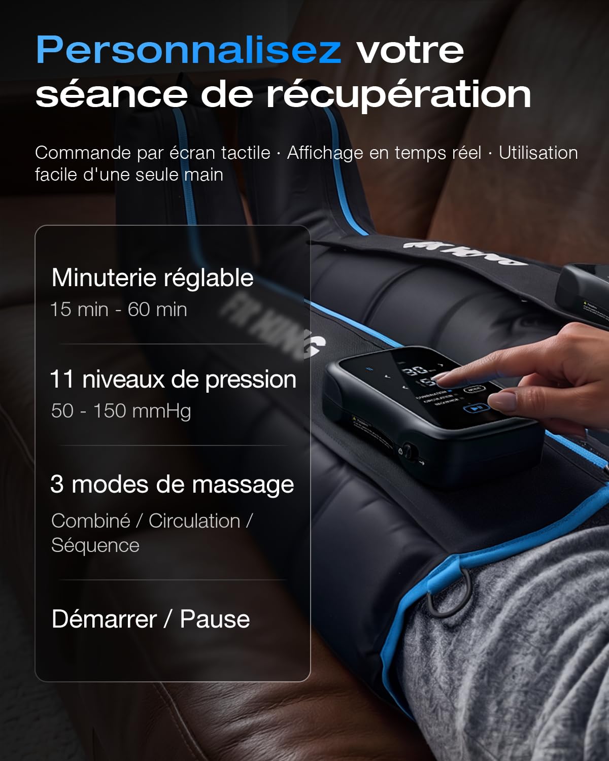 FIT KING Bottes Pressothérapie Jambes Sans Fil Synchronisation Bluetooth