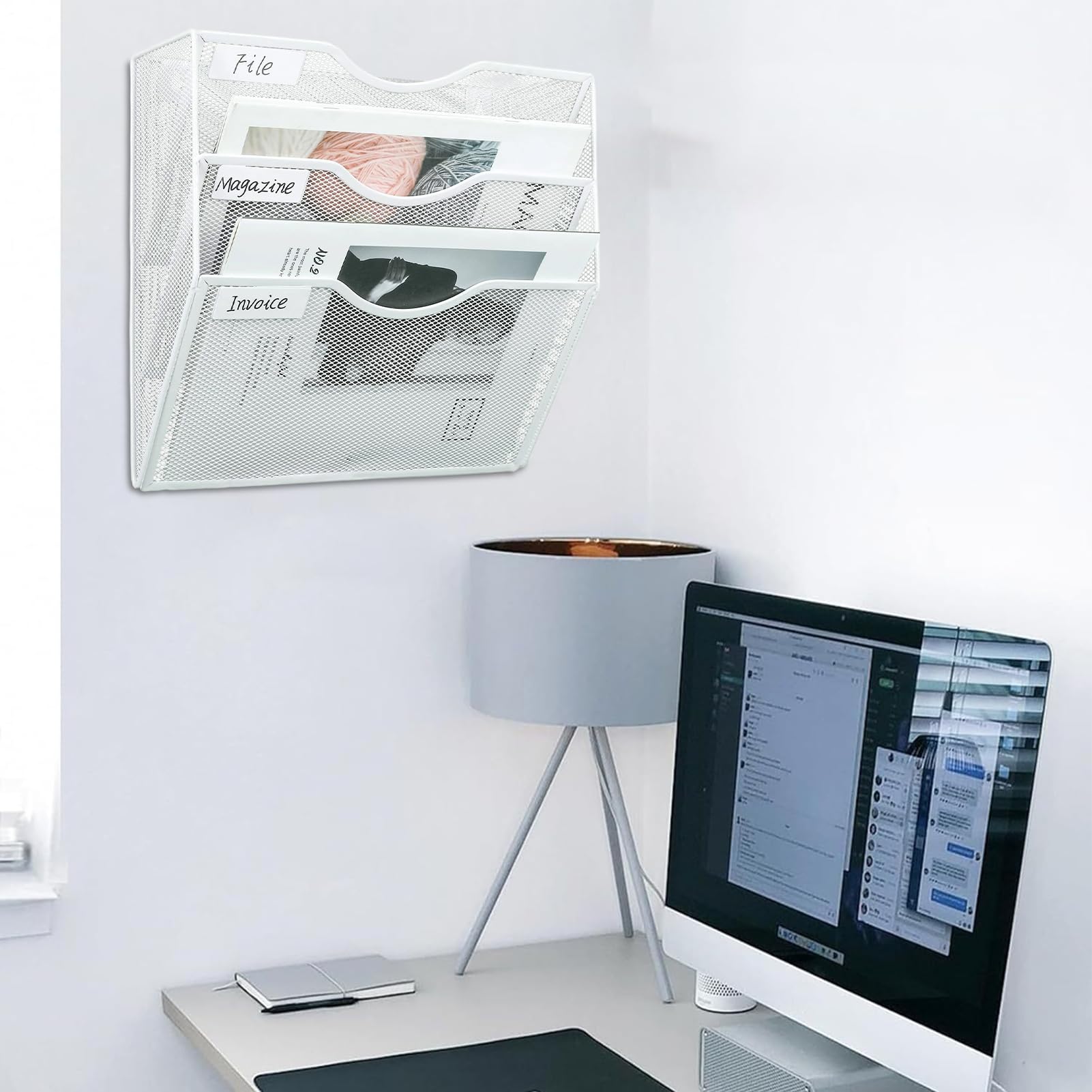 Organizer per documenti da parete, scaffale metallico a 3 livelli con
