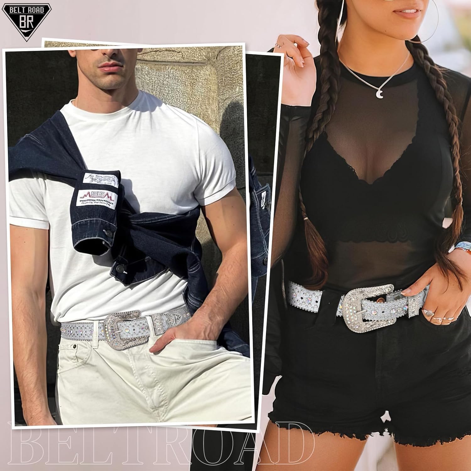 BELTROAD Rhinestone Belt Goth Bling Belts for Women and Men Western Cowboy Cowgirl Belts for Jeans, Halloween Belt - Image 2