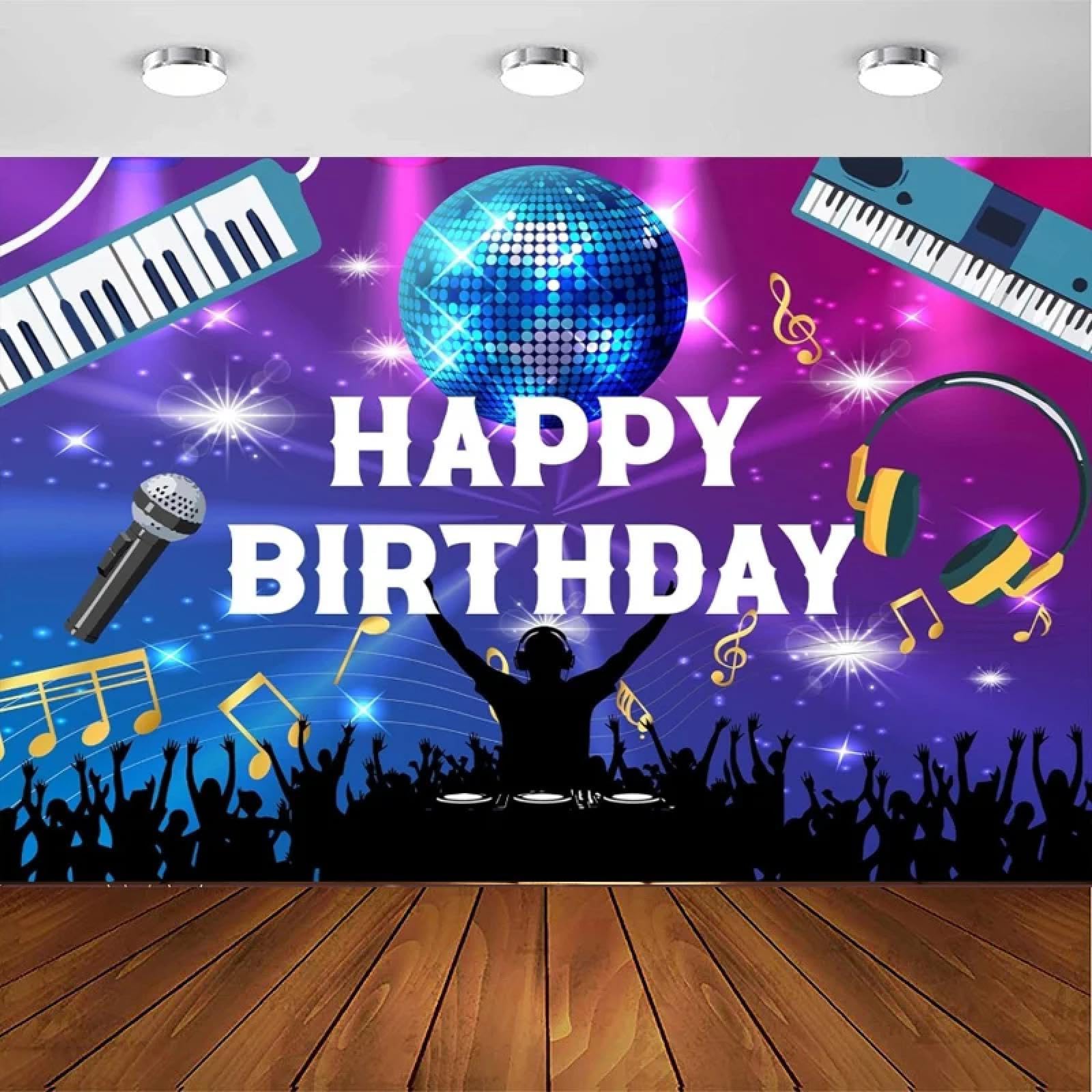 Fotografia Tło Czarny Banner Media społecznościowe Musical Happy Birthday Party Decor Portret Strzelanie Plakat