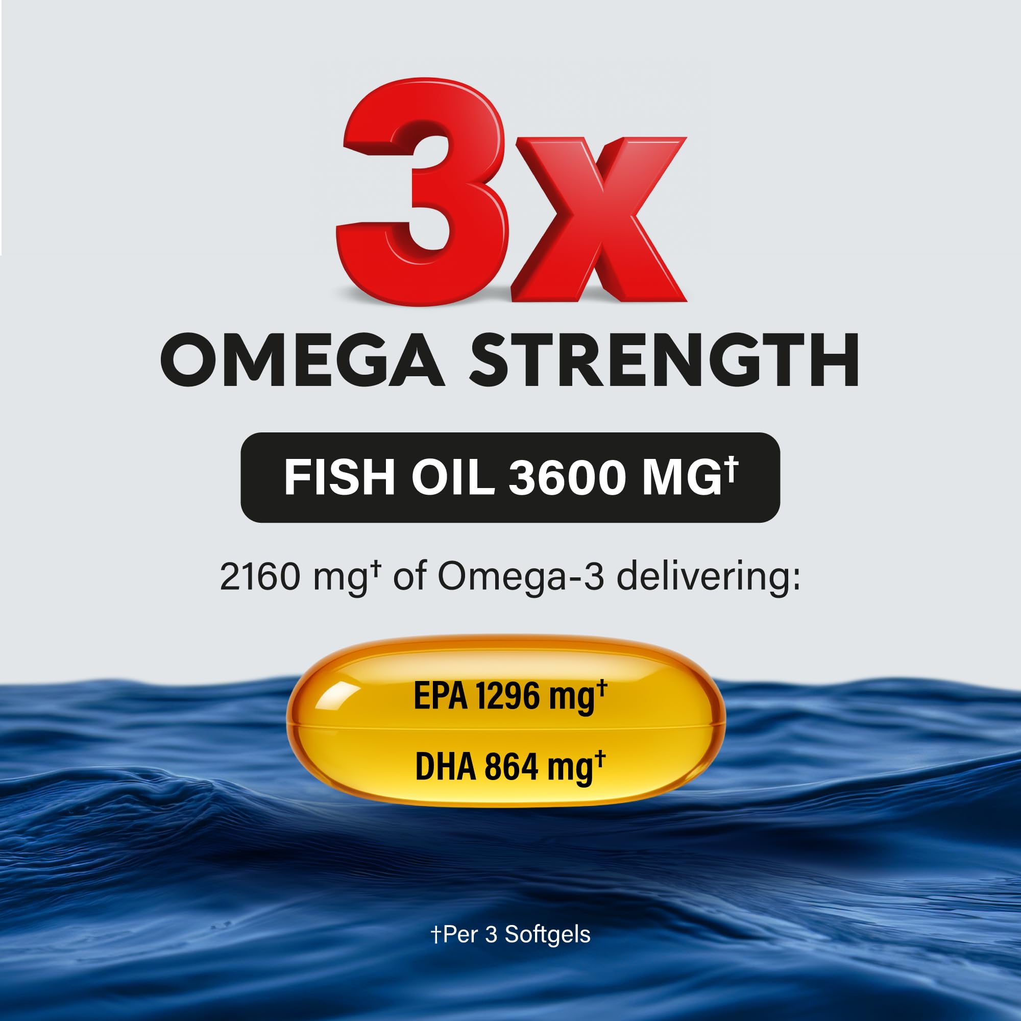 Omega 3 Fish Oil 3600 mg - Omega 3 Supplement | EPA & DHA - Heavy Metals Free - Heart, Brain & Joint Support - Purified Fish Oil for Men & Women - Burpless, Lemon Flavored - Made in USA, 90 Softgels
