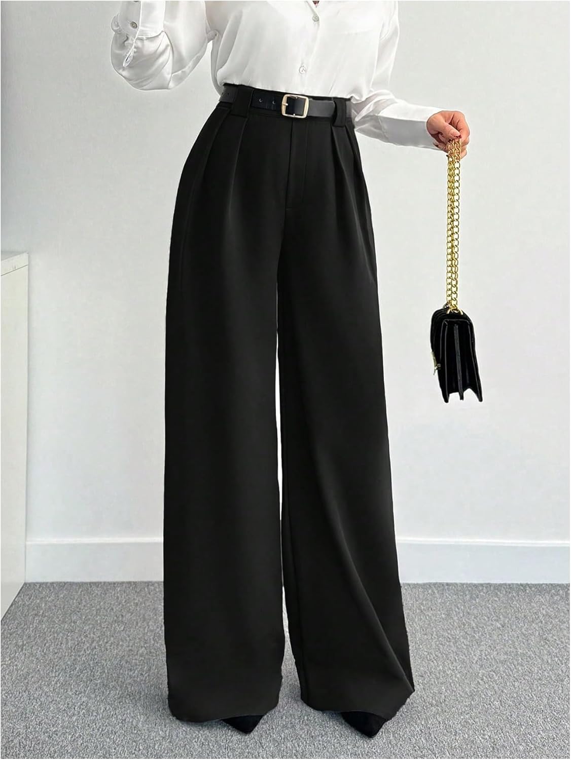 GORGLITTER Women's High Waisted Trousers Dress Pants Dressy Casual Wide Leg Straight Business Casual Work Slacks Pants