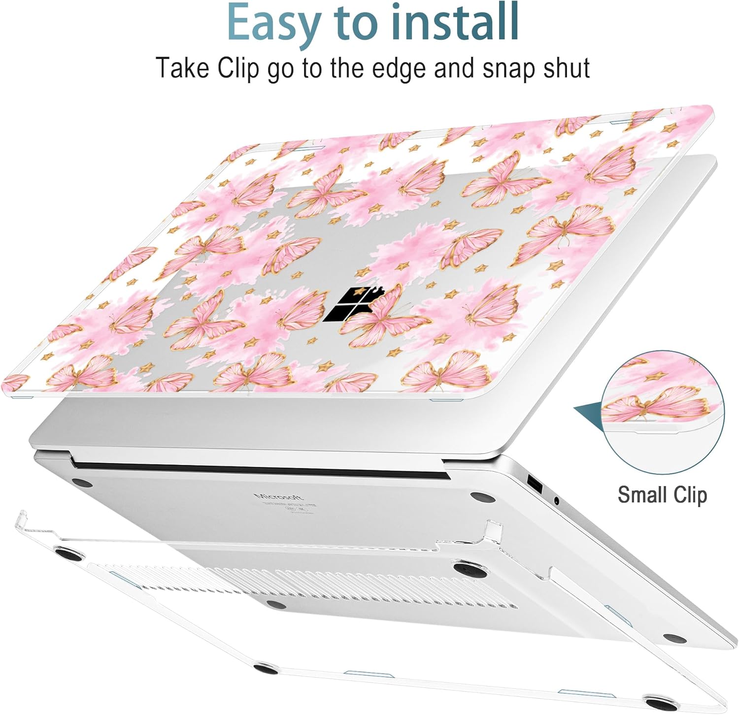 Tuiklol for 2025 Microsoft Surface Laptop 13 inch Case, Windows 11 Touchscreen Copilot+ PC Laptop 13 Model 2095 with Protection Surface 13 inch Cover,Pink Butterfly - Image 3