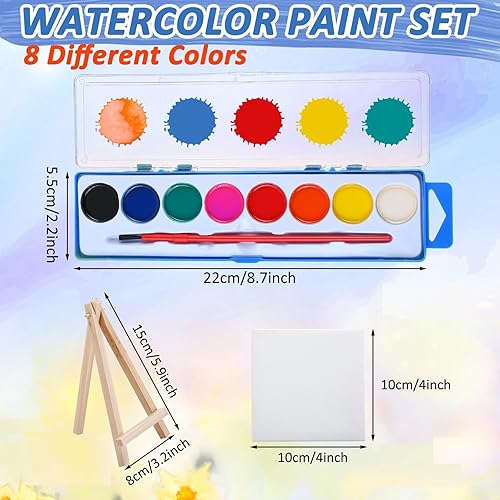 Miniatura 2 de Juego de 24 mini caballetes de lienzo que incluye 8 colores de pintura de acuarela a granel con lienzos y caballetes de 4 x 4 pulgadas, pintura de