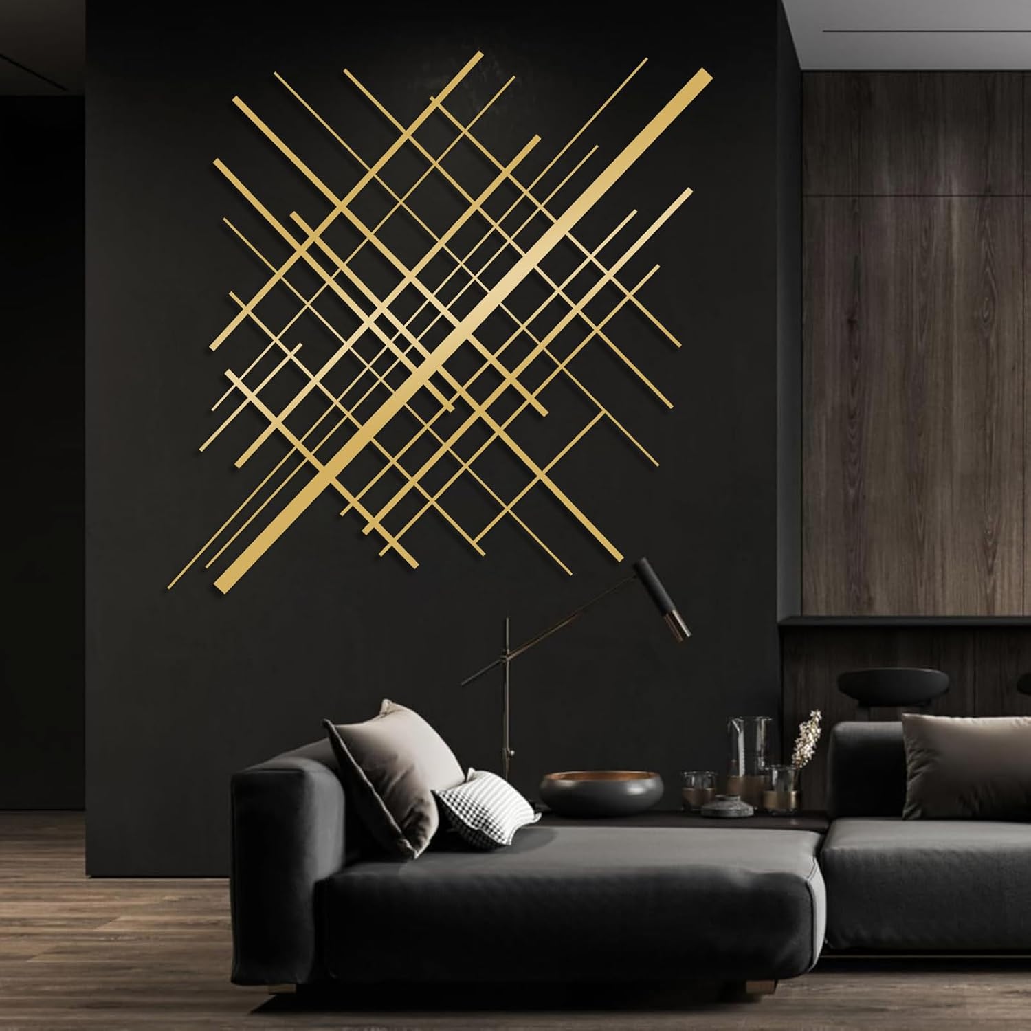 Metal Geometric Overlapping Lines Wall Art, Metal Lines Wall Decor, Minimalist Line Art, Abstract Line Wall Decor, Modern Geometric Decorations for Living Room (Black, 24"x24"/60x60cm)