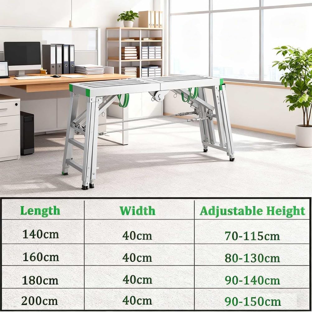 Plataforma Plegable portátil con trampilla, andamio Ajustable, Plataforma de Trabajo Ajustable, Estructura de Acero al Carbono con Capacidad de Carga de 400 kg, Escalera y Plataforma multius