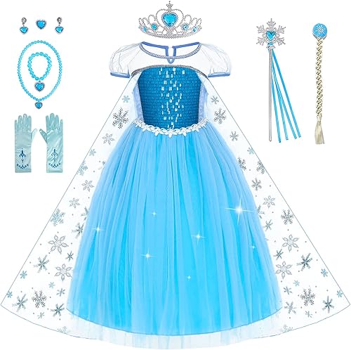 Miniatura 1 de Vestidos de princesa para niñas, vestido de princesa azul para niñas pequeñas con accesorios para fiesta de Halloween, cosplay