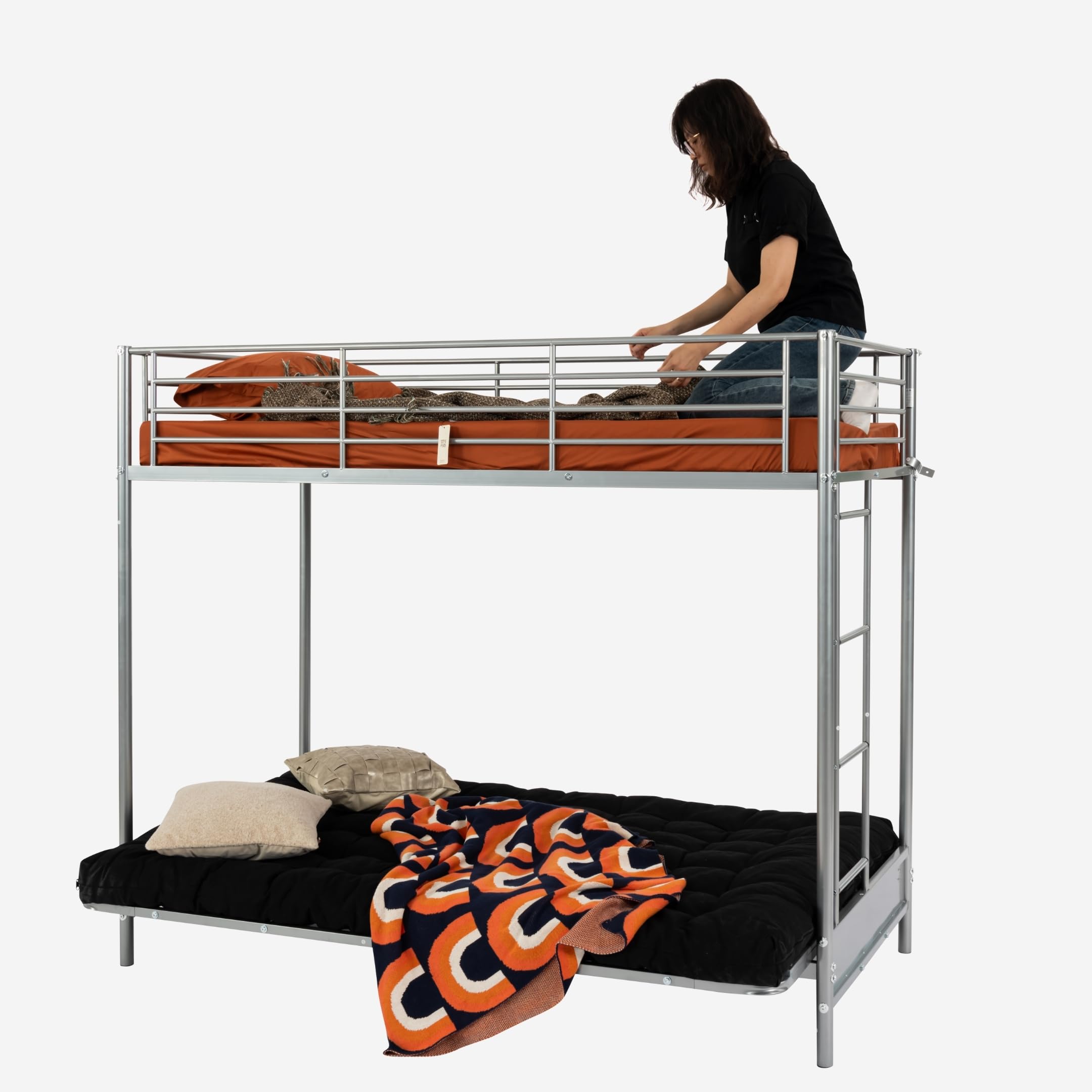 Meuble Cosy Lit superposé 90x190cm avec Banquette Convertible Canapé et Sommier à Lattes en métal, Style Industriel, pour Enfant Chambre à Coucher Maison, Gris