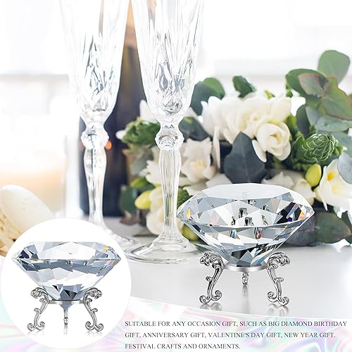 Miniatura 9 de Pisapapeles de cristal de diamante de 3.150in (3.1 pulgadas) con forma de diamante grande con soporte para joyas, centros de mesa de decoración para