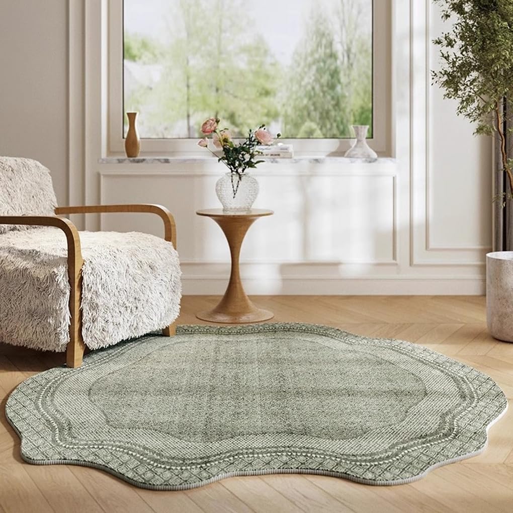 Vintage Irregular Shape Area Rug 2x3 Light Green Unique Texture Rug for Living Room Bedroom Kitchen Non Slip Indoor Floor Throw Carpet Machine