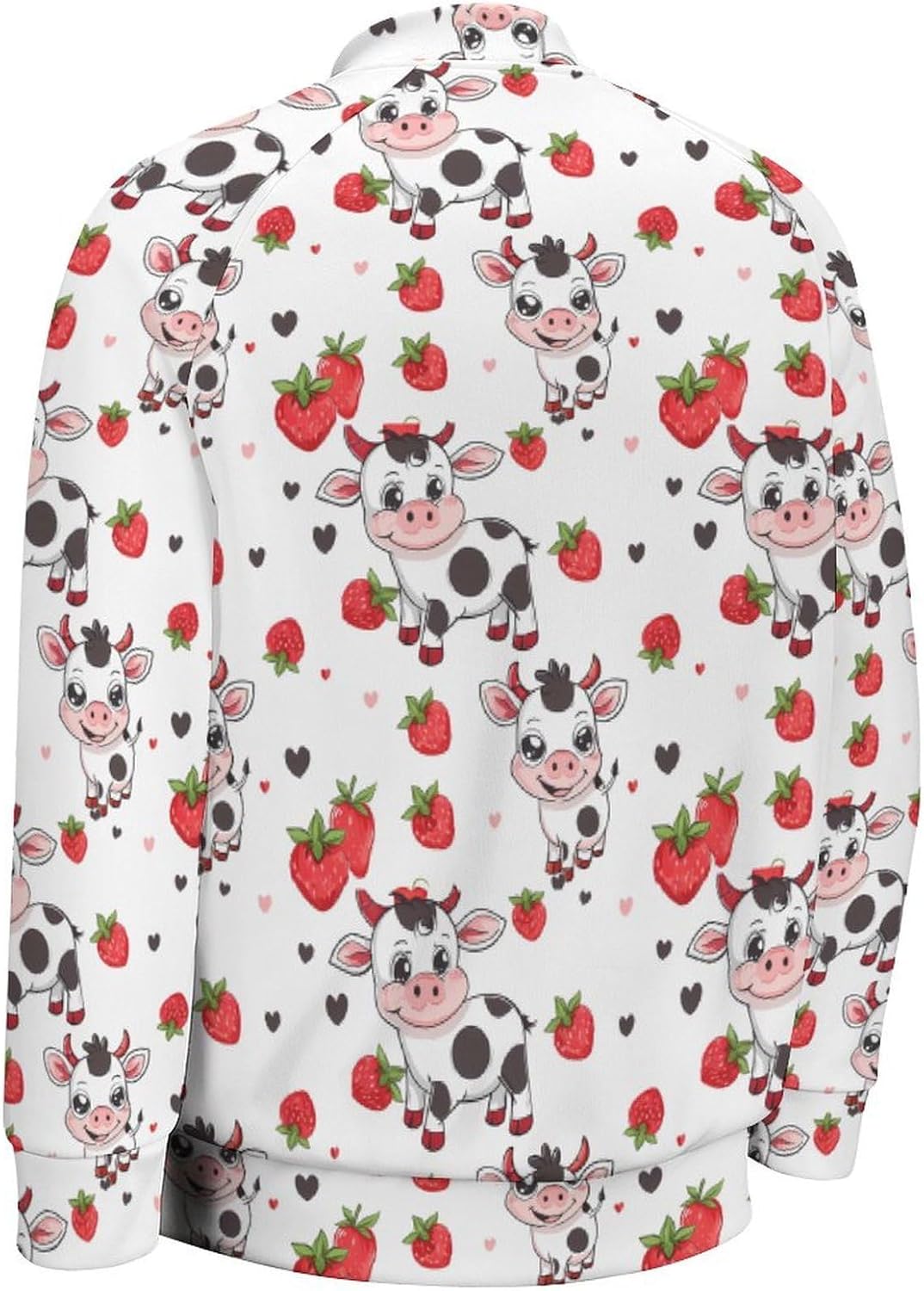Cute Cow Strawberry Novelty Men's Baseball Jackets Causal Sweatshirt Button Top Long Sleeve Coat