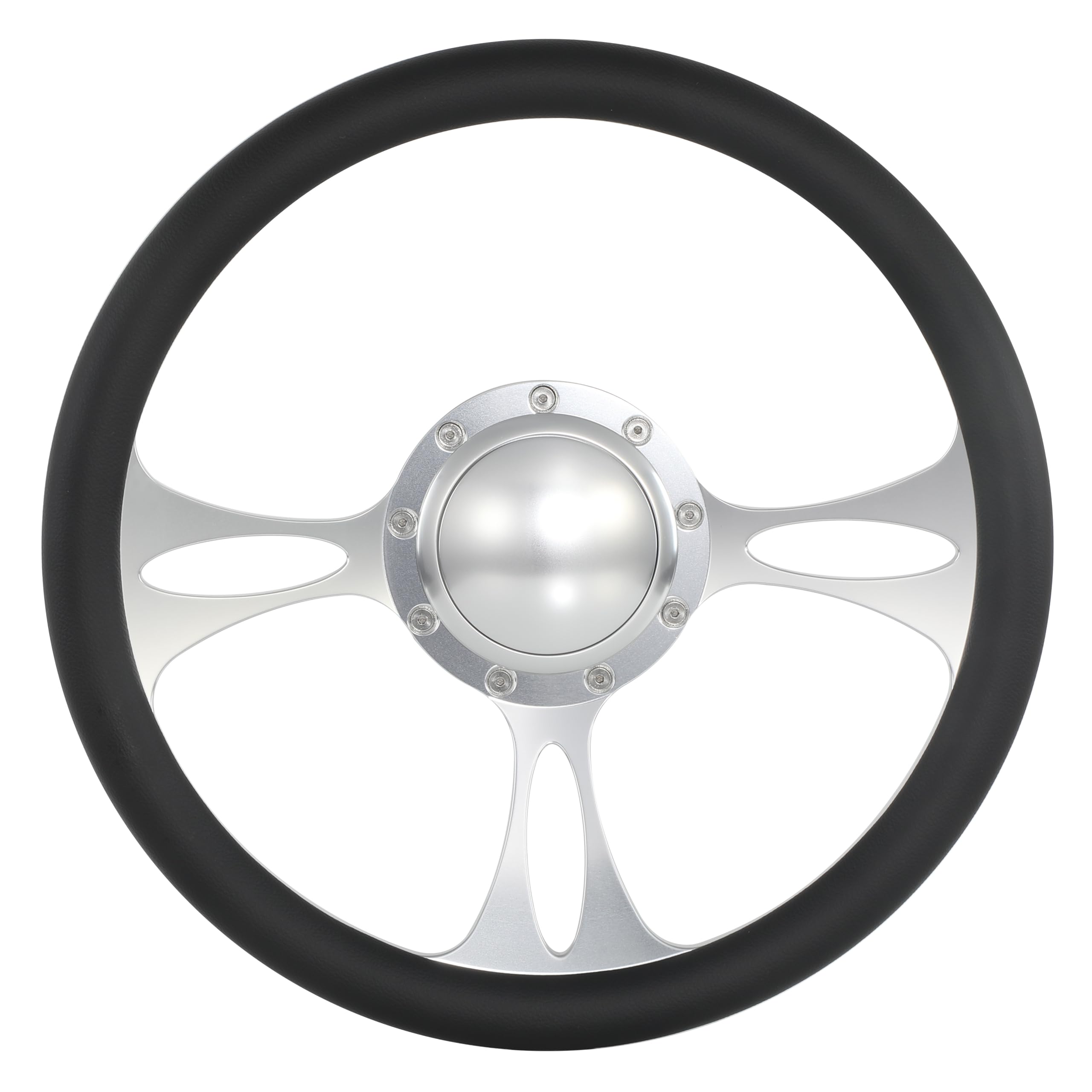 Flashpower 14'' Billet Half Wrap 9 Bolts Steering Wheel with 2'' Dish and Horn Button(Black)