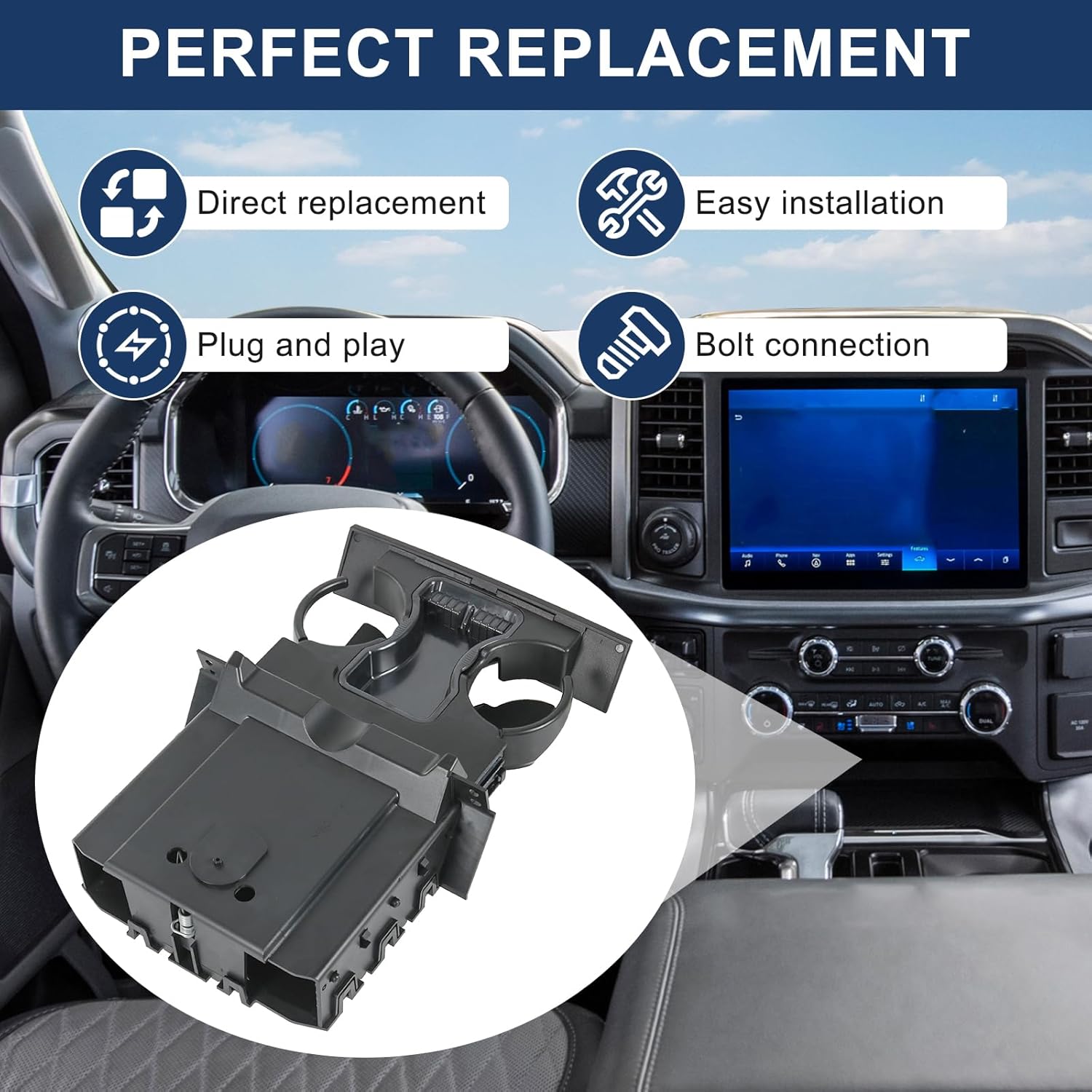 Dashboard Cup Holder Insert Ash Tray Compatible with Ford F150 STX XL XLT 2004-2008 Replace# 6L3Z-1504810-AA