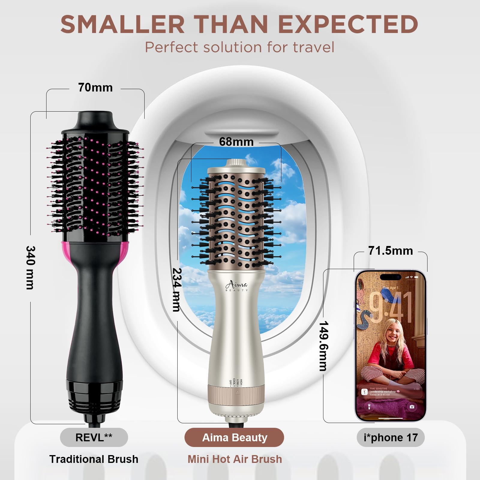 Aima Beauty Small Dual Voltage Hair Dryer Brush, 2-Inch Oval Hot Air Brush