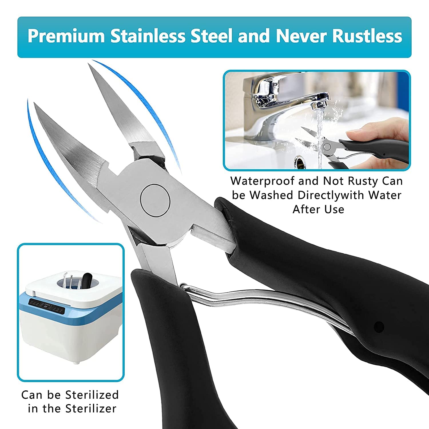 QUIQSHIPP Toe Nail Clipper, Professional Thick & Ingrown Toenail Correction Tool, Pedicure Clippers Toe Nail Cutter for Men & Women, Super Sharp Curved Blade Grooming Tool | Multi | 3