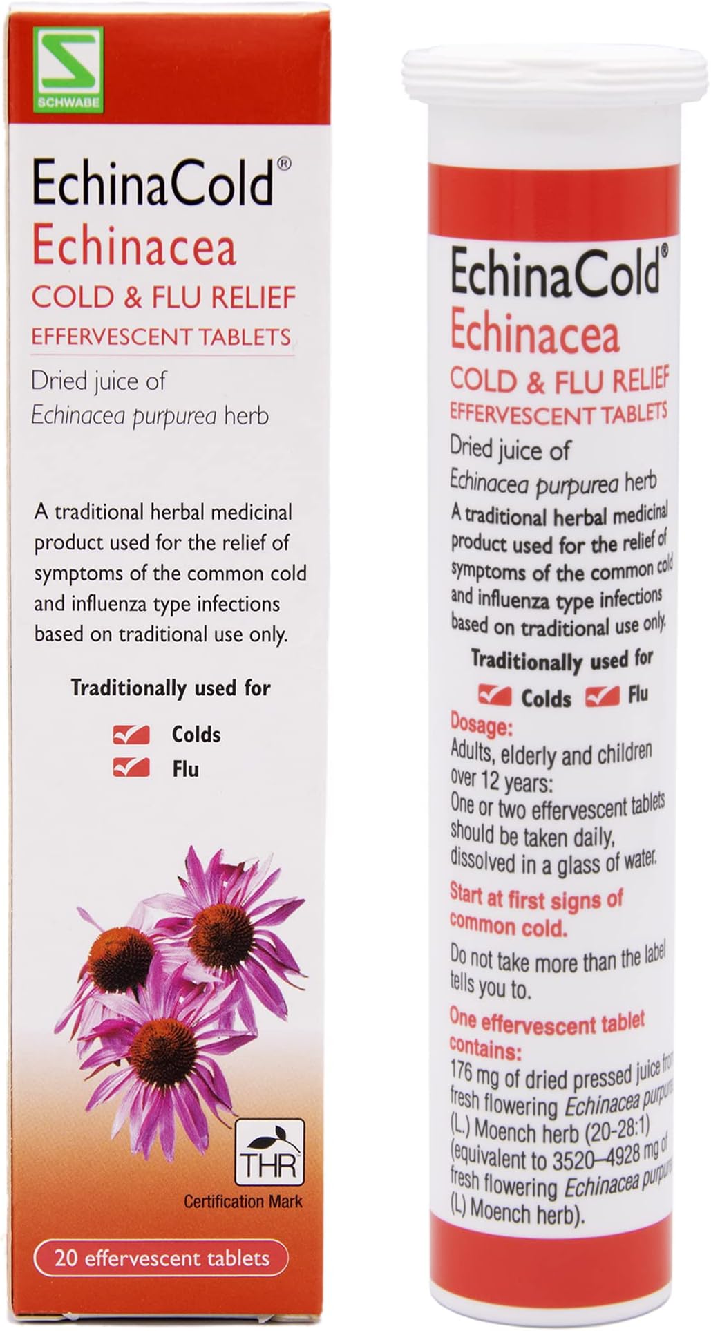 Schwabe Pharma - EchinaCold Cold & Flu Relief - Dried Juice of Echinacea Purpurea Herb - Traditionally Used for Common Colds and Flu - 20 Effervescent Tablets