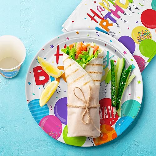Miniatura 6 de Suministros de fiesta de cumpleaños, platos de papel desechables, servilletas, tazas para decoración de fiesta de cumpleaños de niños, sirve 16