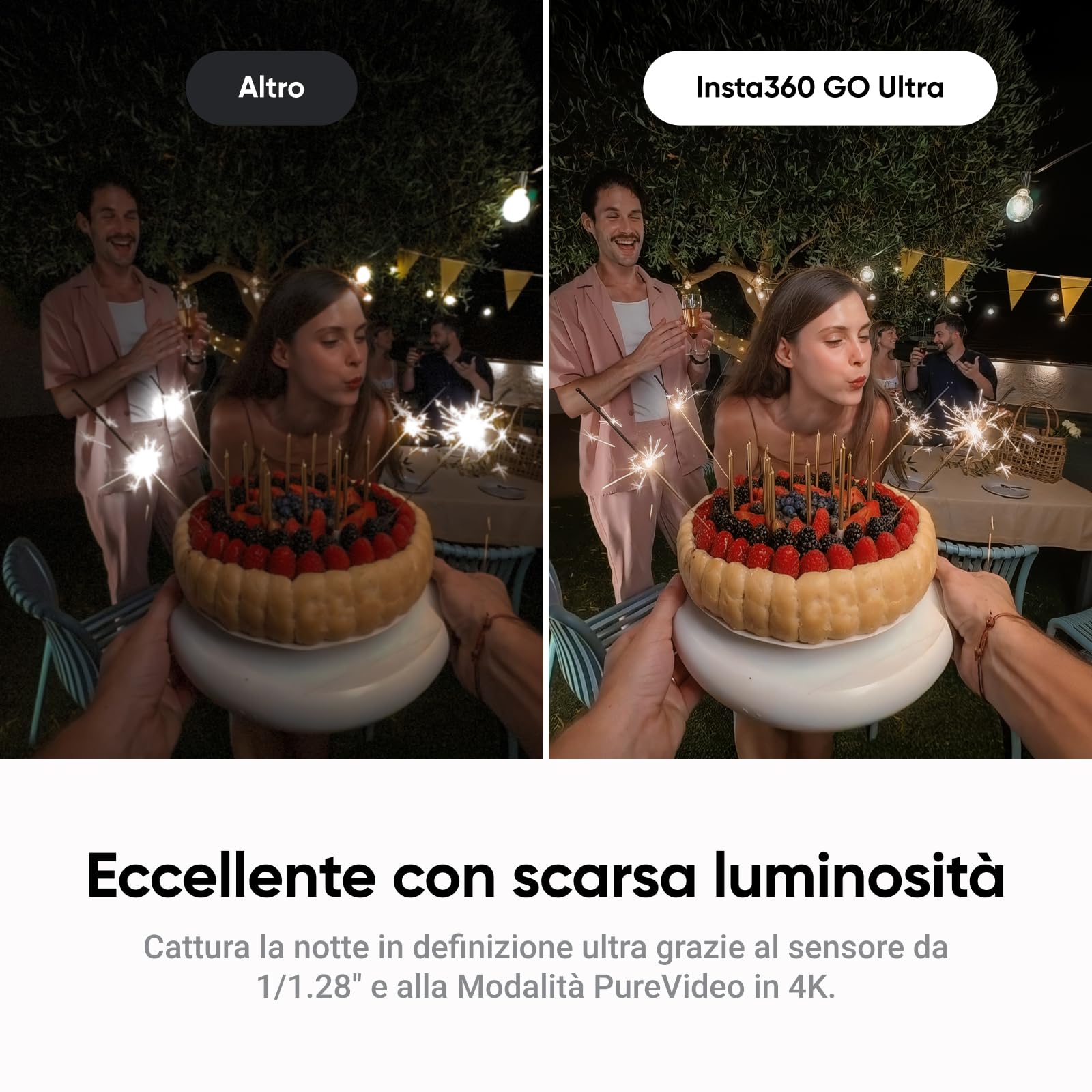 Insta360 GO Ultra Pack Creator Nero Notte- action cam mini 4K a mani libere, indossabile, superba in bassa luce, montala ovunque, stabilizzazione FlowState, 200 min di carica,bici e corsa