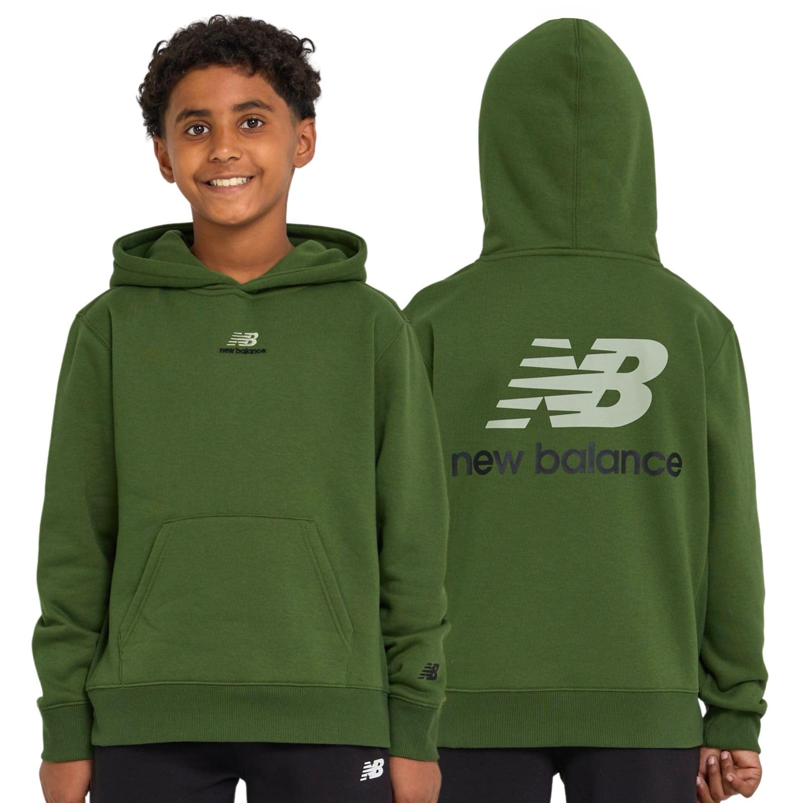 new balance boys hoodie – premium comfy cotton blended fleece classic pullover sweatshirt for kids, sizes 4-20 dark green