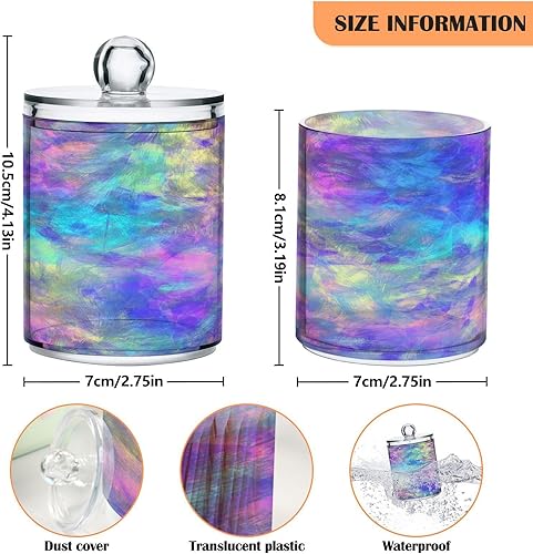 Miniatura 3 de Paquete de 2 dispensadores de soporte Qtip iridiscente de plástico transparente de 14 onzas con tapas, accesorios de baño, contenedores de