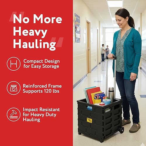 Miniatura 42 de dbest products Quik Cart Sport - Caja plegable con ruedas para profesores, capacidad de 80 libras, hecha de plástico resistente utilizado como Negro
