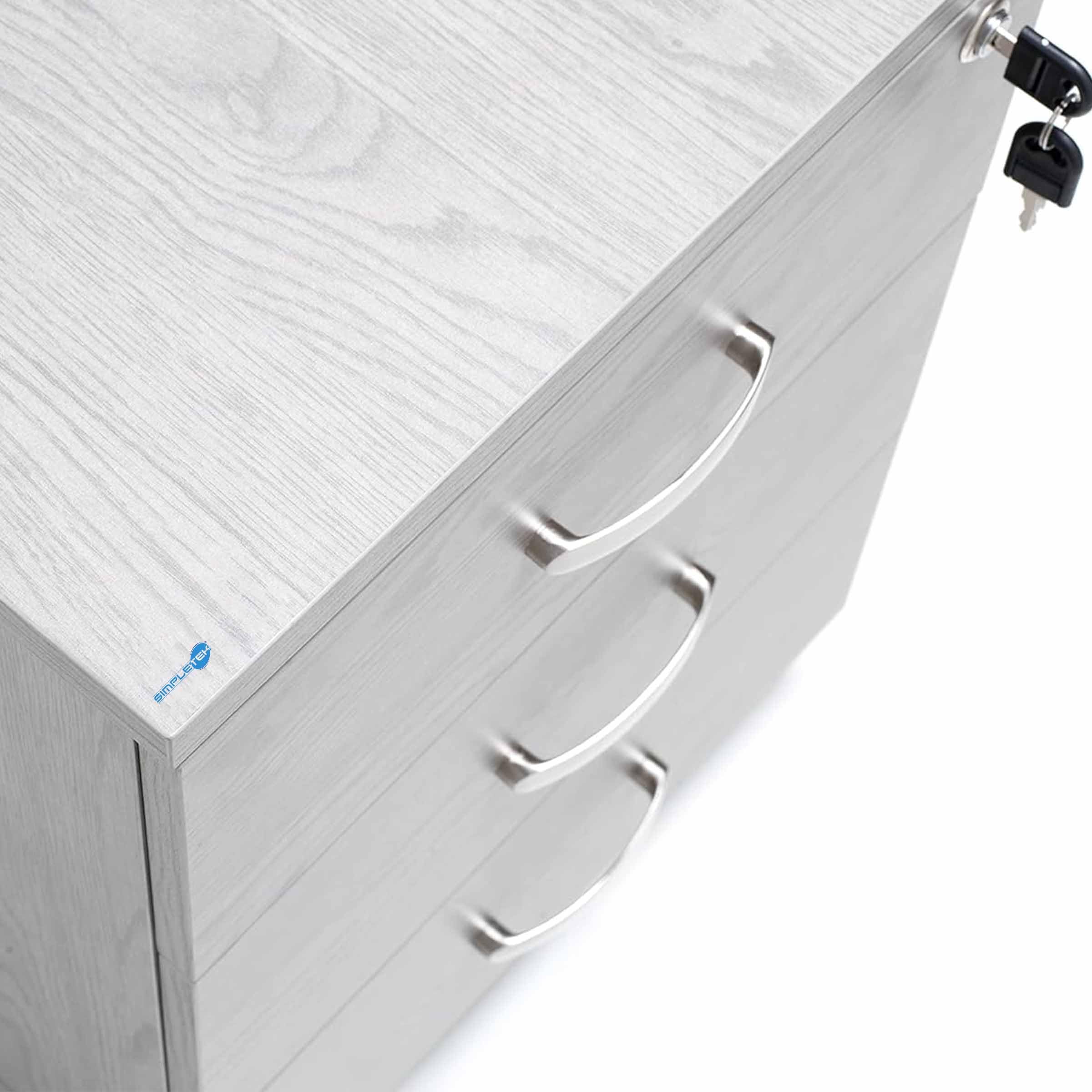 SIMPLETEK - Mueble cajonera de oficina con 3 cajones - Cerradura de seguridad | Ideal para oficina y hogar | Con ruedas