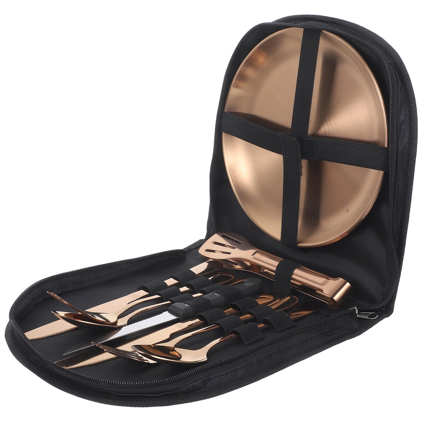 Abaodam Set Posate da Campeggio in Acciaio Inox con Design Ergonomico e Facile da Pulire, Completo di Borsa Portaoggetti per Escursioni e Picnic All'aperto