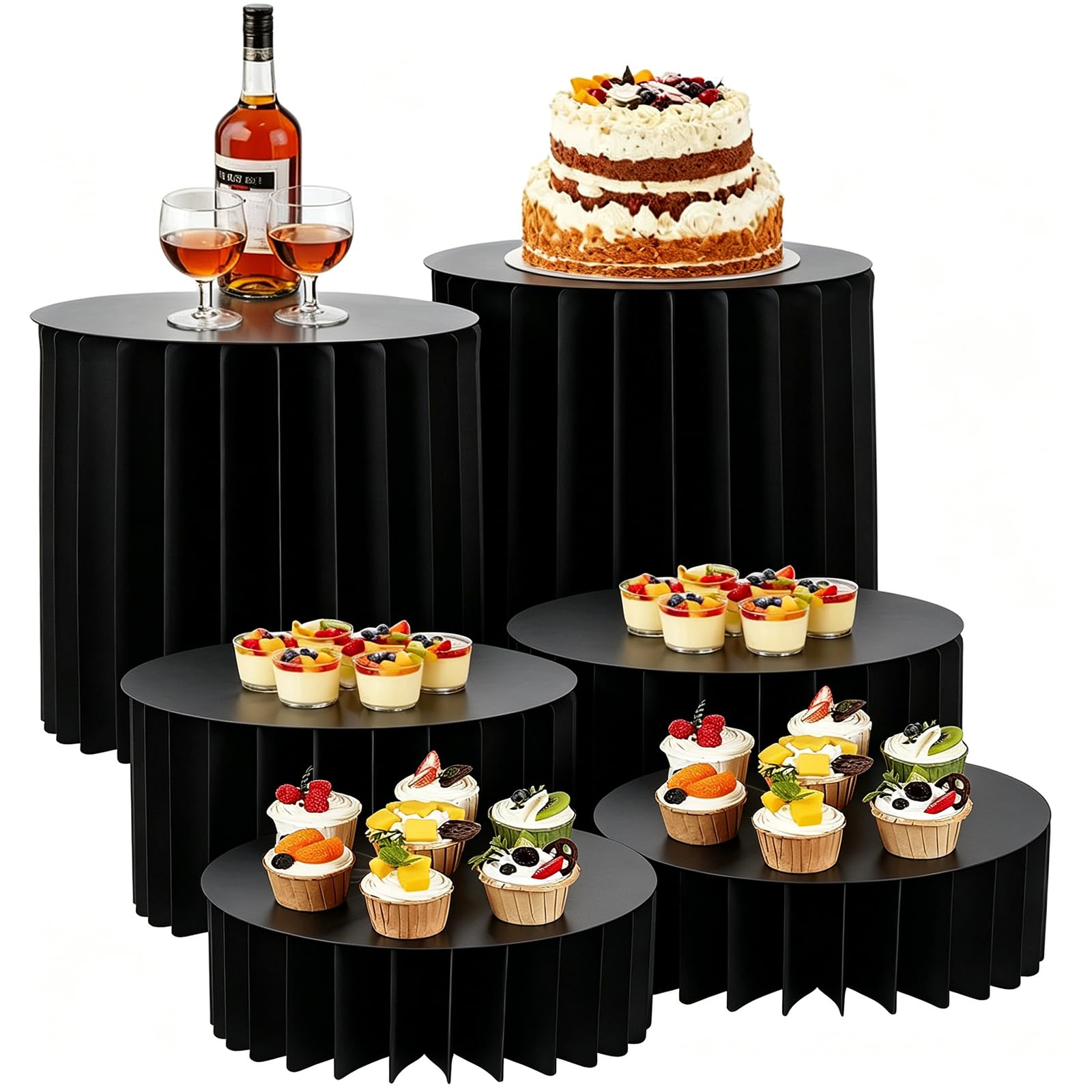 6 Stück Buffet Ständer, Faltbare Buffet Erhöhungen mit 6 Transparente Acrylplatte Tortenständer aus Karton Kuchen Display Ständer für Hochzeiten Geburtstag Dessert Cupcake