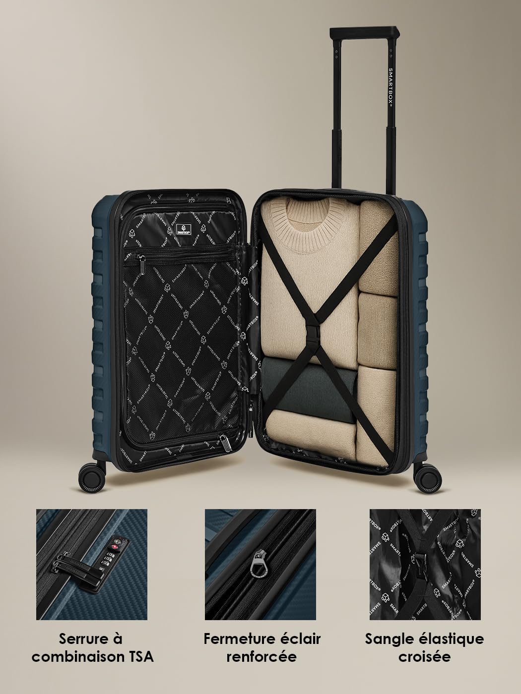 Smartbox Valise Cabine avec Compartiment PC S 55 cm | Trolley Rigide 36×22×55 cm à Ouverture Frontale, 4 Doubles Roues & Serrure TSA | polypropylène léger – Edition 01